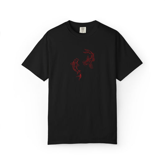 Koi Fish Ying and Yang Tee — Japanese-Inspired Koi & Red Sun Graphic T-Shirt