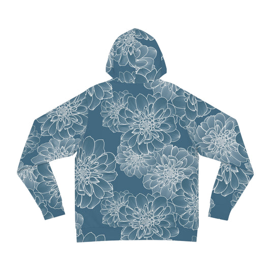 Floral Outline All-Over Print Hoodie Blue Dahlia Pattern