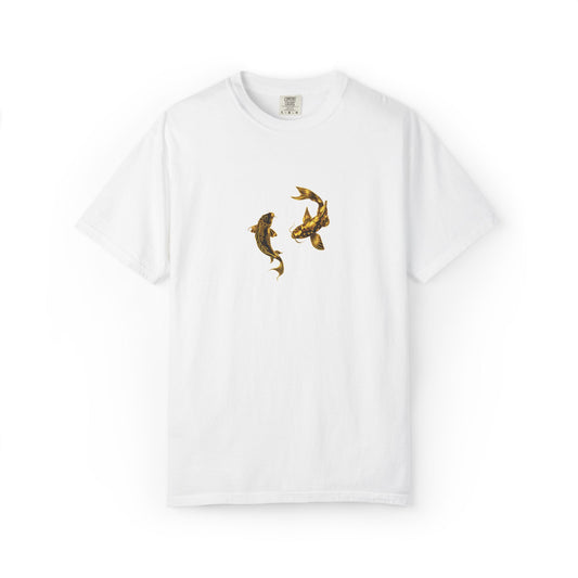 Unisex golden Koi Fish Ying and Yang Tee Japanese-Inspired Koi & GOLDEN Sun Graphic T-Shirt