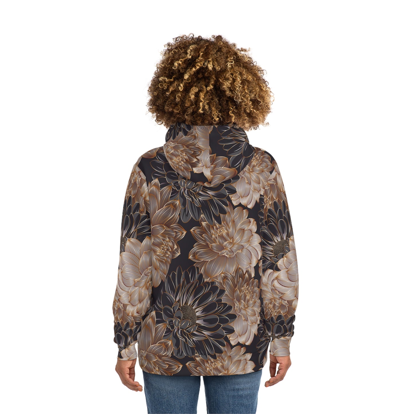 Floral Satin Chrysanthemum Hoodie    All-Over-Print Fashion Pullover