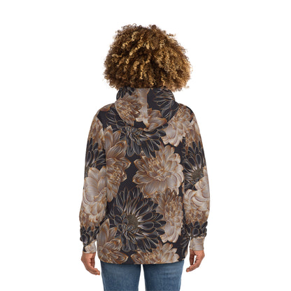 Floral Satin Chrysanthemum Hoodie    All-Over-Print Fashion Pullover