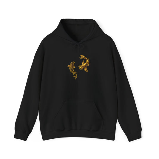 Unisex Golden Red Koi Fish Yin Yang Hoodie | Chinese Characters Prosperity Back Print