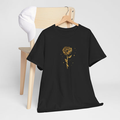 Unisex golden Rose Tee    Calligraphy Floral Graphic Shirt
