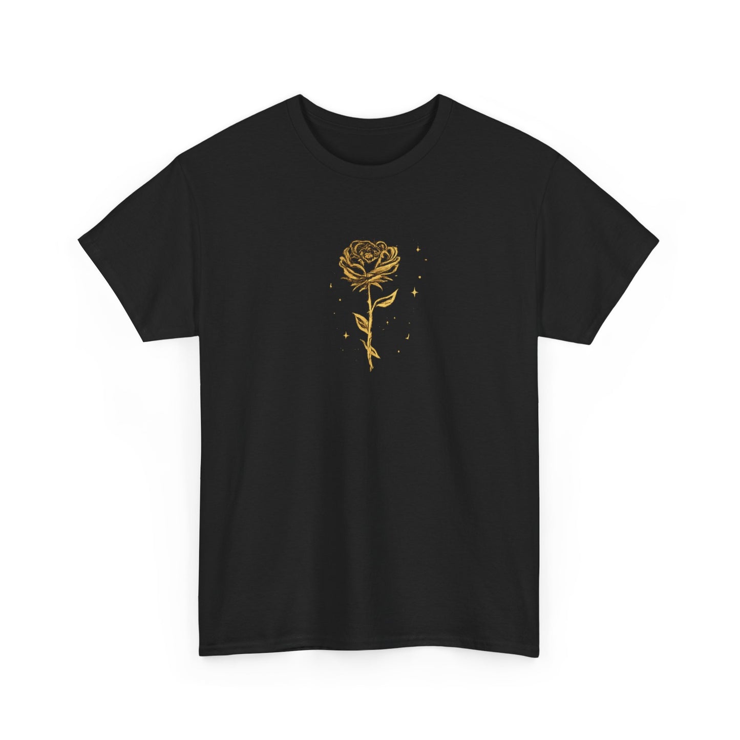 Unisex golden Rose Tee    Calligraphy Floral Graphic Shirt