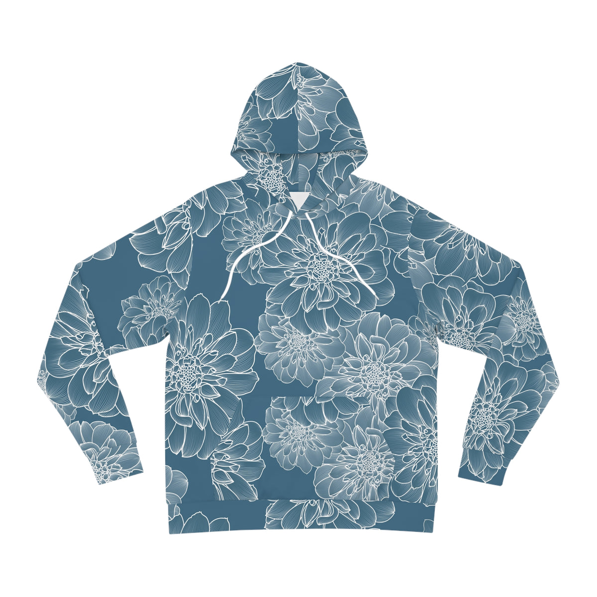Floral Outline All-Over Print Hoodie    Blue Dahlia Pattern