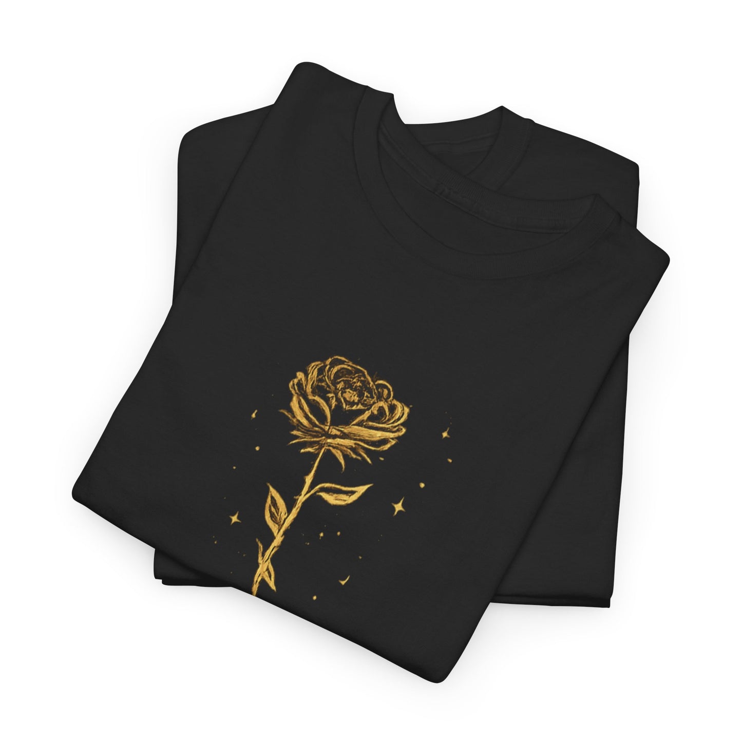 Unisex golden Rose Tee    Calligraphy Floral Graphic Shirt