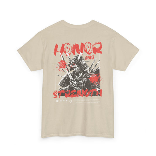 Honor and Strength Samurai T‑Shirt    Red Kanji Graphic Tee