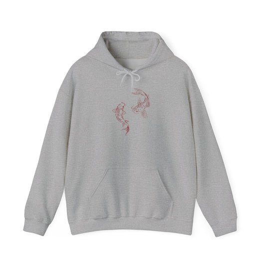 Red Koi Fish Yin Yang Hoodie | Chinese Characters Prosperity Back Print