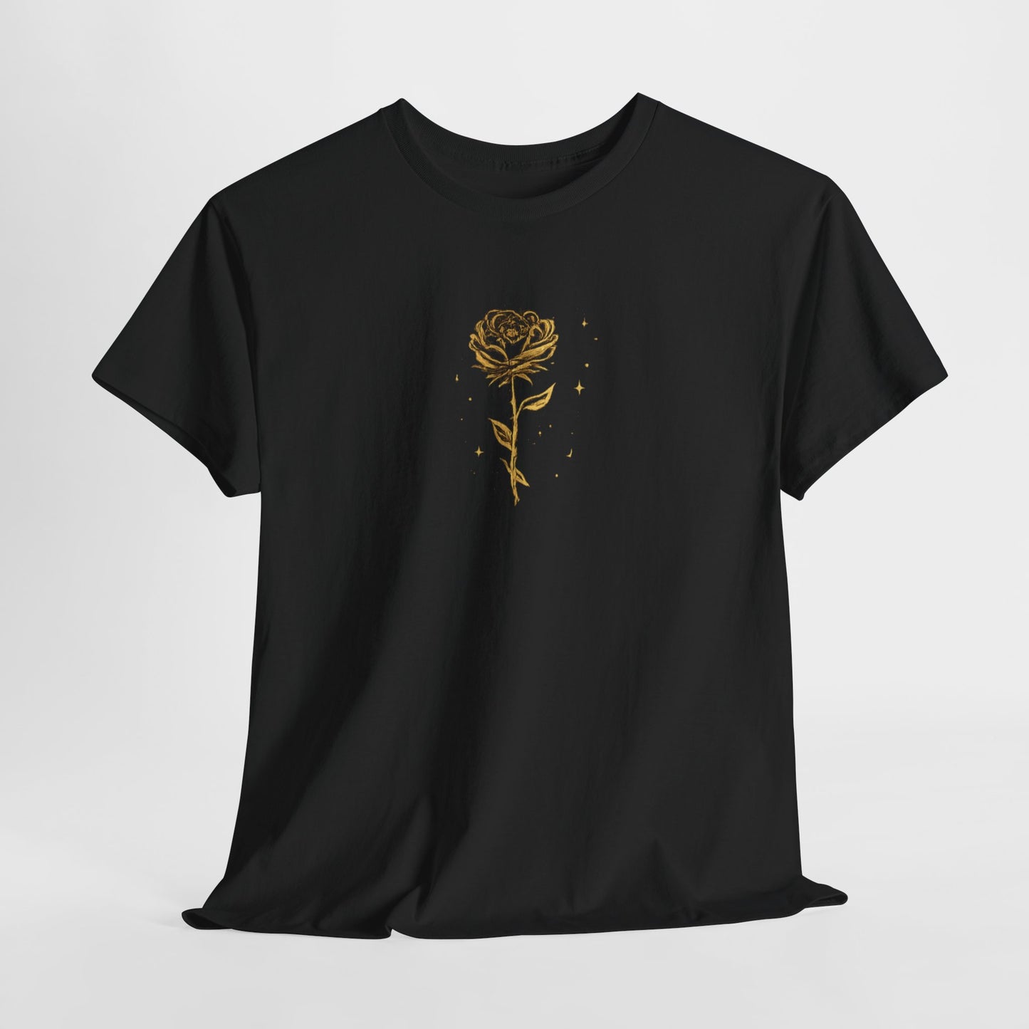 Unisex golden Rose Tee    Calligraphy Floral Graphic Shirt