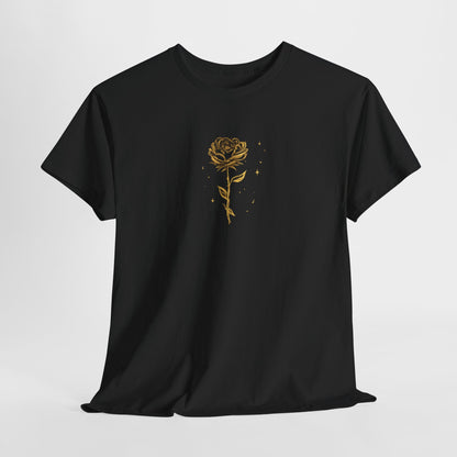 Unisex golden Rose Tee    Calligraphy Floral Graphic Shirt