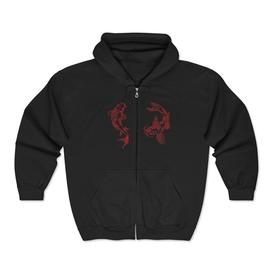 Koi Yin-Yang Zip Hoodie     Japanese Red Koi Fish Kanji Design