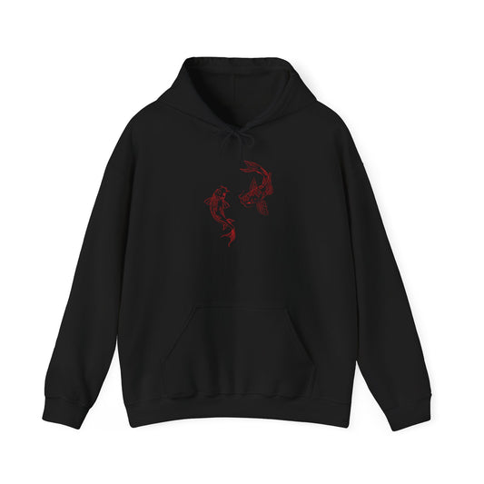 Red Koi Fish Yin Yang Hoodie | Chinese Characters Prosperity Back Print
