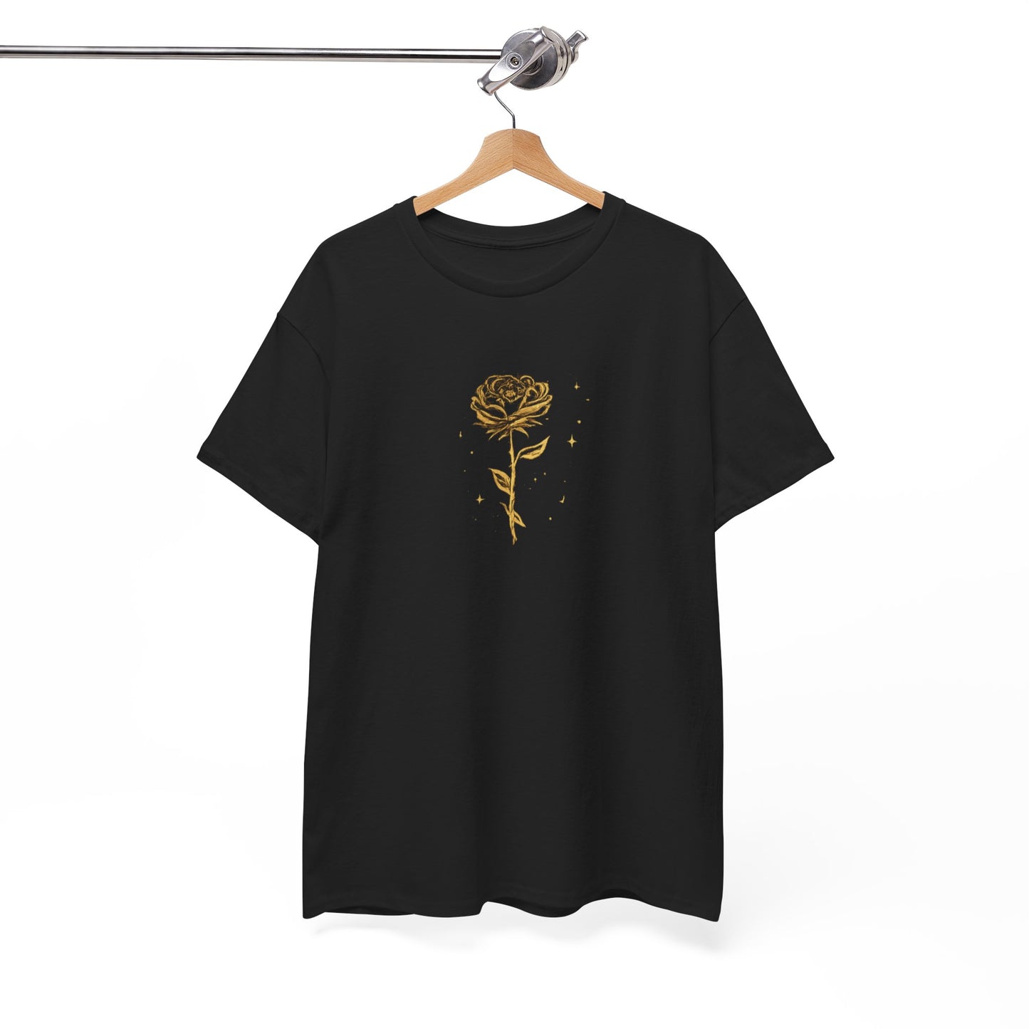 Unisex golden Rose Tee    Calligraphy Floral Graphic Shirt