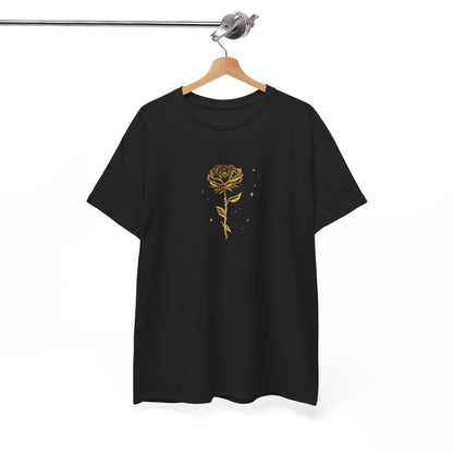 Unisex golden Rose Tee    Calligraphy Floral Graphic Shirt