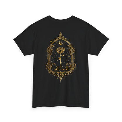 Unisex golden Rose Tee    Calligraphy Floral Graphic Shirt