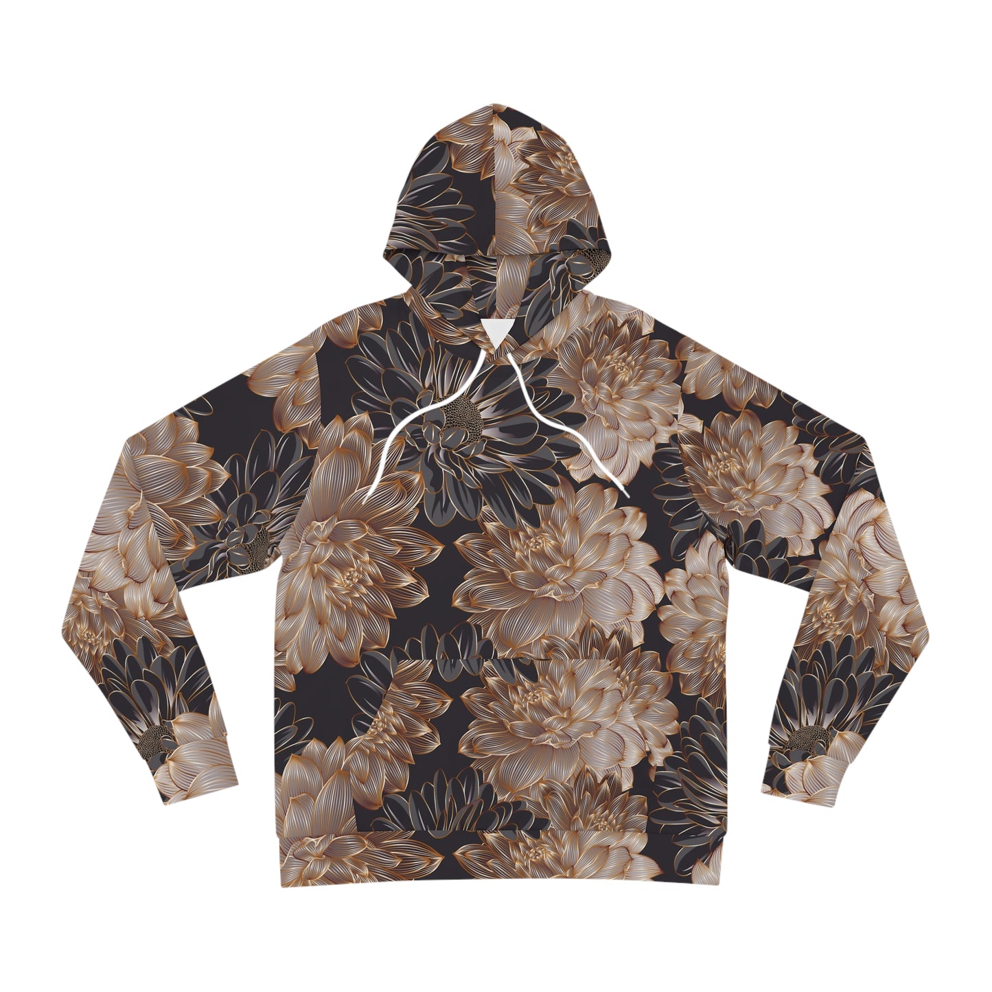 Floral Satin Chrysanthemum Hoodie    All-Over-Print Fashion Pullover