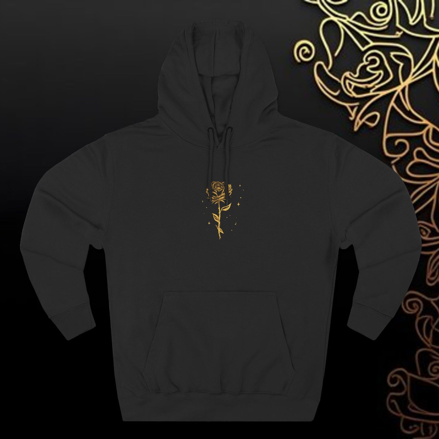 Arabic Calligraphy Rose Hoodie — Alhamdulillah Gold Floral Islamic Hoodie for Ramadan ✨